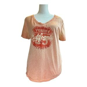 Tommy Hilfiger Women's Distressed Graphic Tee Medium | Vintage California Peach